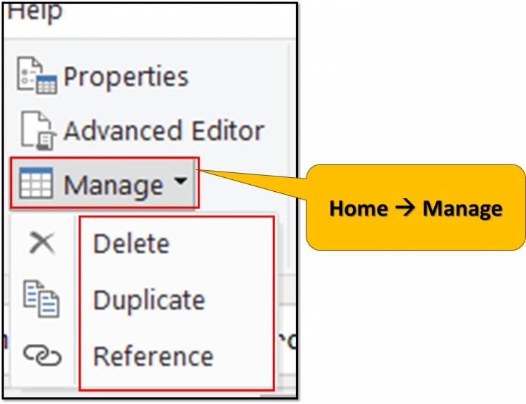 Home Tab in Query Editor: "Manage" option in home tab of query editor in Power BI: Lesson-7 P-17