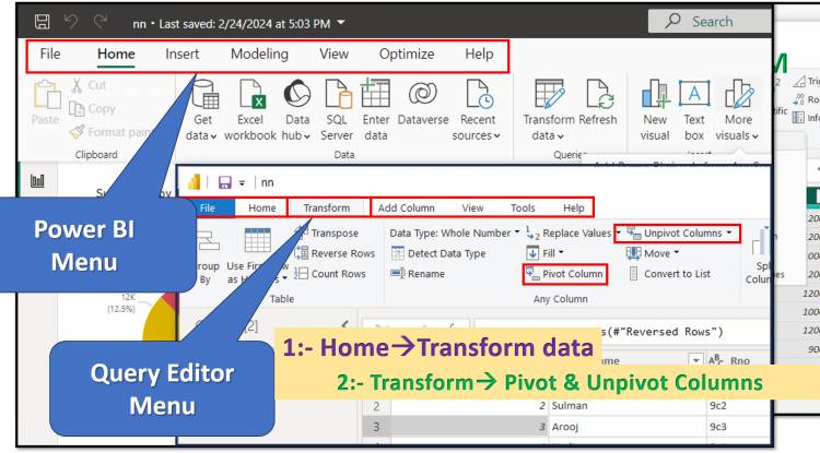 Transform Tab in Query Editor: Pivot and Unpivot column in Power BI: Lesson-7 P-4