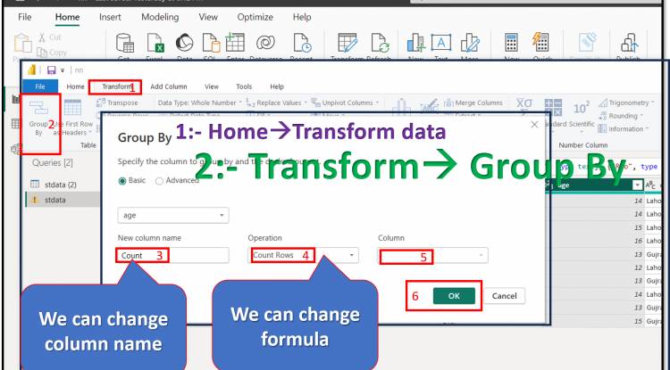 Transform Tab in Query Editor: the "Group By" option in Power BI: Lesson-7 P-6