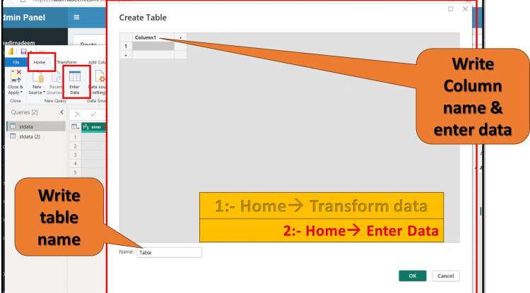 Home Tab in Query Editor: "Enter Data" option in home tab of query editor in Power BI: Lesson-7 P-15