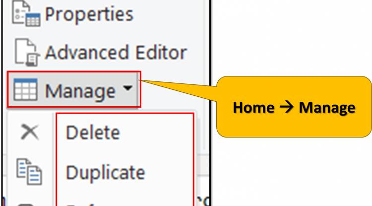 Home Tab in Query Editor: "Manage" option in home tab of query editor in Power BI: Lesson-7 P-17