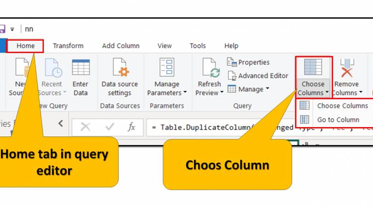 Home Tab in Query Editor: "Choose Column" option in home tab of query editor in Power BI: Lesson-7 P-18