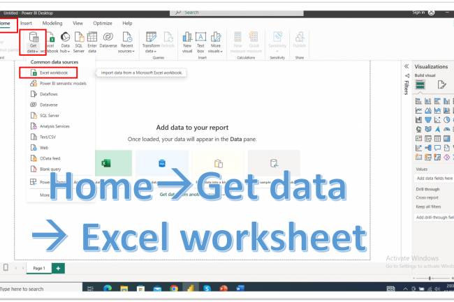 Microsoft Power BI: Get Data option in HOME Ribbon: Loding Data: Excel Sheet: Excel Workbook- Lesson -3 