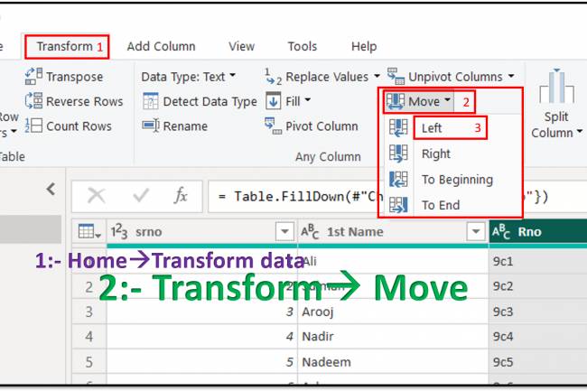 Transform Tab in Query Editor: Move option of Transform Tab like left, right, to end, to beginning in Power BI: Lesson-7 P-5