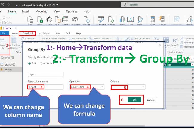Transform Tab in Query Editor: the "Group By" option in Power BI: Lesson-7 P-6