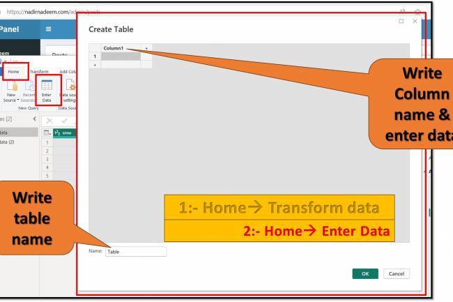 Home Tab in Query Editor: "Enter Data" option in home tab of query editor in Power BI: Lesson-7 P-15