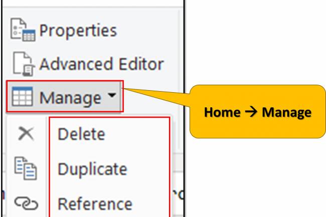 Home Tab in Query Editor: "Manage" option in home tab of query editor in Power BI: Lesson-7 P-17